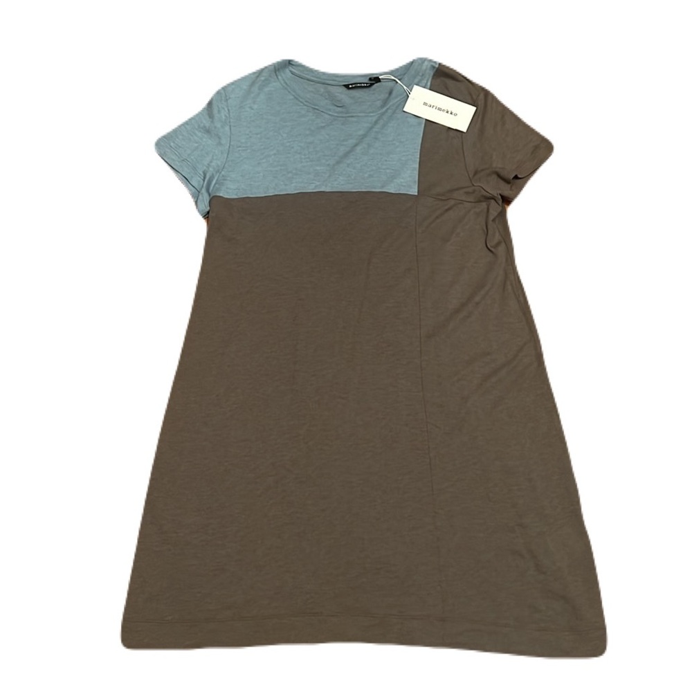 Marimekko Two-Tone Blue and Brown Short Sleeve Tunic